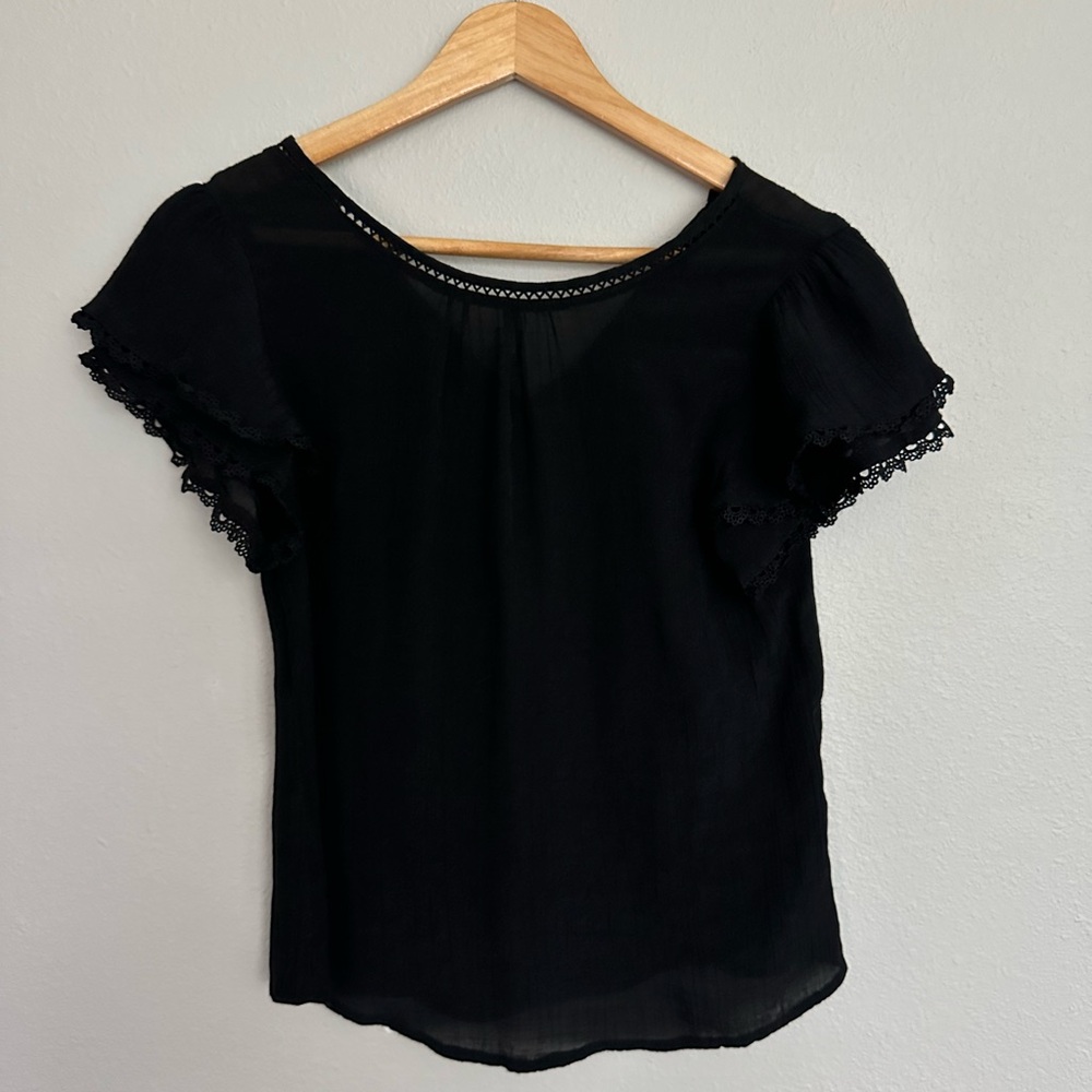 Active USA Black Lace Sleeve Women's Blouse